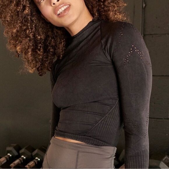 NWOT Free People Good Karma Hi Neck Layer Long Sleeve Top -Black Size Med/Large - Picture 3 of 11